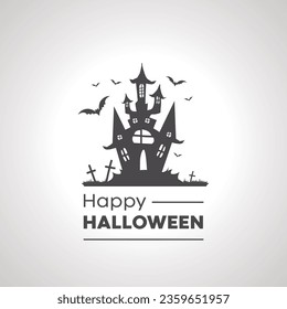 happy halloween icon with scary castle silhouette 
