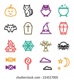 Happy Halloween icon set in flat design style.