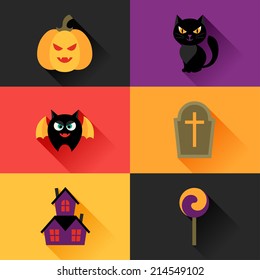Happy Halloween icon set in flat design style.