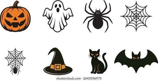 Happy Halloween icon set vector art and illustration.