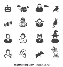 happy halloween icons, mono vector symbols