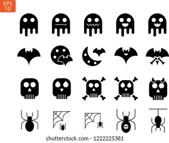 Happy halloween icons. Raster black symbols.
