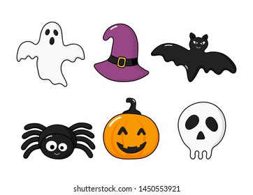 happy halloween icons set isolated on white background. vector Illustration.