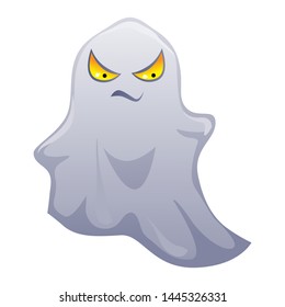 Happy halloween illustration of angry ghost. Cartoon holiday icon.