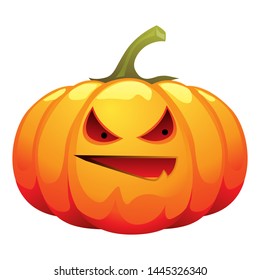 Happy halloween illustration of angry pumpkin. Cartoon holiday icon.
