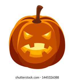 Happy halloween illustration of angry pumpkin. Cartoon holiday icon.