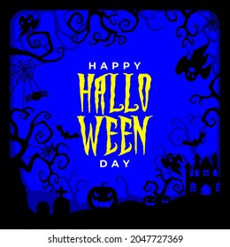 Happy Halloween illustration background template for banner, card, poster, page layout, feed social media. Vector graphics eps 10