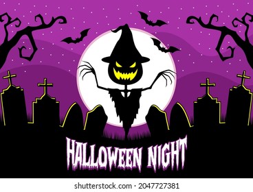 Happy Halloween illustration background template for banner, card, poster, page layout, feed social media. Vector graphics eps 10