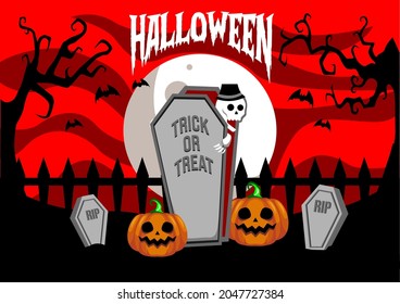 Happy Halloween illustration background template for banner, card, poster, page layout, feed social media. Vector graphics eps 10