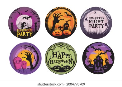 Happy Halloween. Halloween illustration card collection with haunted house, graveyard, pumpkin and haunted tree 