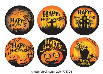 Happy Halloween. Halloween illustration card collection with haunted house, graveyard, pumpkin and haunted tree 