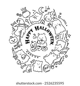 Happy halloween illustration cat spirited ghost vector set 