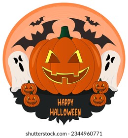 Happy Halloween illustration, ghost, pumpkin, bat Vector is cute illustration
