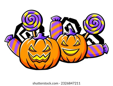 Happy Halloween illustration. Holiday background with celebration items.