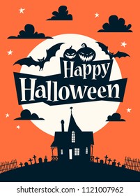 Happy Halloween Illustration on background of the moon