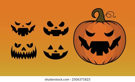 Happy Halloween illustration pumpkin evil face spooky backdrop banner 