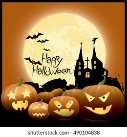 Happy Halloween / Illustration representing a Halloween pumpkin and scary house.