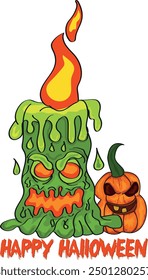 Happy Halloween Illustration for Halloween T-shirt and Others, Halloween vector, Halloween candle with pumpkin