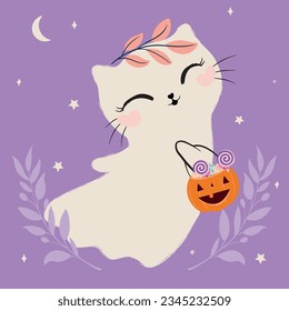 Happy Halloween illustration, vector graphic for greeting cards, postcards, kids print, wallpapers.