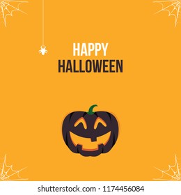 Happy Halloween Illustration web banner with pumpkin,spider, cat, tree, house flat design.
