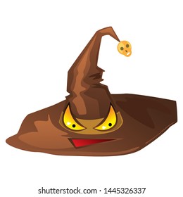 Happy halloween illustration of witch hat. Cartoon holiday icon.