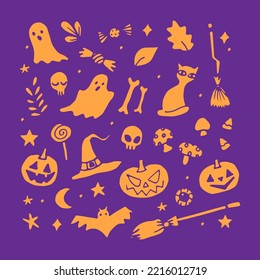 Happy Halloween illustration yellow on purple