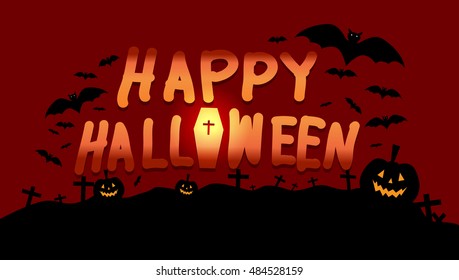 Happy Halloween, image with pumpkin,
shadow bat