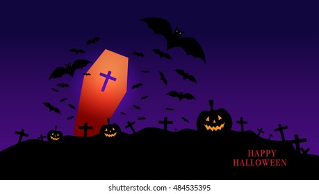 Happy Halloween, image with pumpkin,
shadow, bat
