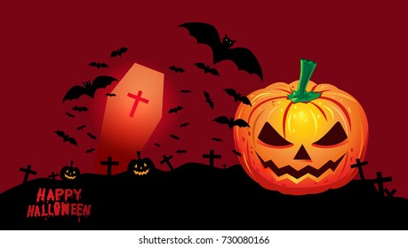 Happy Halloween, image with pumpkin, shadow bat