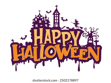 Happy Halloween, the impressive HAPPY HALLOWEN phrase along with many spooky shapes.