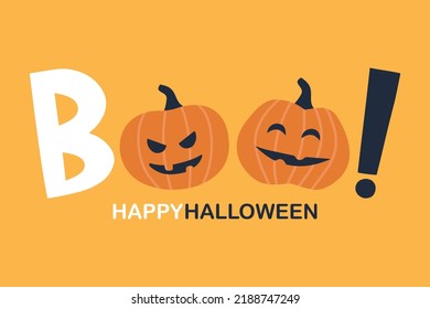 Happy Halloween inscription, Unique design element for Halloween with pumpkin. Boo