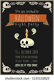 happy halloween invitation card, halloween greeting card with cartoon illustration .