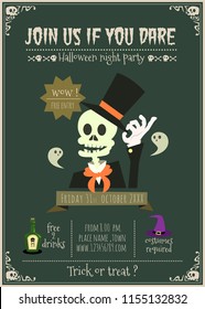 happy halloween invitation card, halloween greeting card with cartoon illustration .