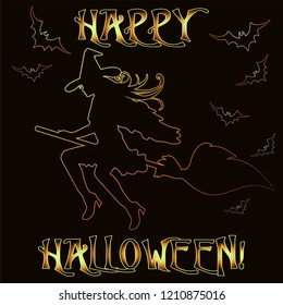 Happy Halloween invitation card with young witch  , vector illustration