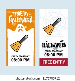 Happy Halloween invitation design with broom vector