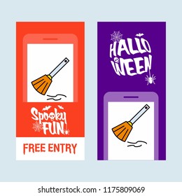 Happy Halloween invitation design with broom vector