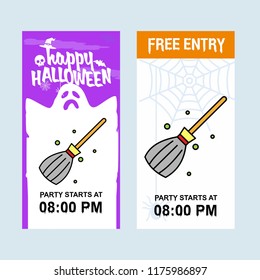 Happy Halloween invitation design with broom vector