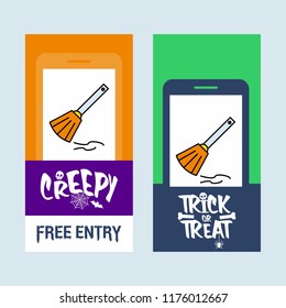 Happy Halloween invitation design with broom vector