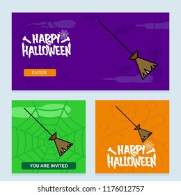 Happy Halloween invitation design with broom vector