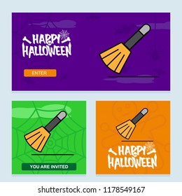 Happy Halloween invitation design with broom vector