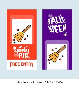 Happy Halloween invitation design with broom vector