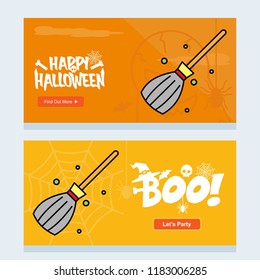 Happy Halloween invitation design with broom vector