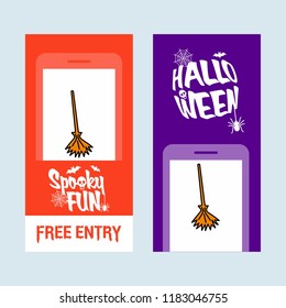 Happy Halloween invitation design with broom vector