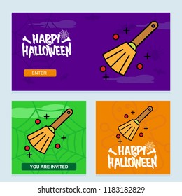 Happy Halloween invitation design with broom vector