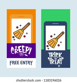 Happy Halloween invitation design with broom vector
