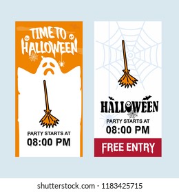 Happy Halloween invitation design with broom vector