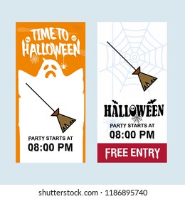 Happy Halloween invitation design with broom vector