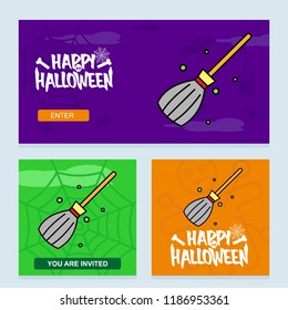 Happy Halloween invitation design with broom vector