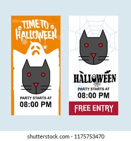 Happy Halloween invitation design with cat vector