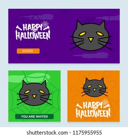Happy Halloween invitation design with cat vector